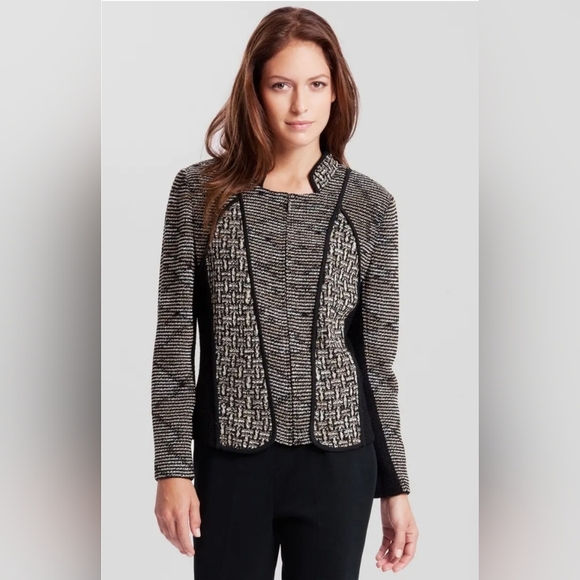 Ming Wang Sapphire Padded Shoulders Mixed Media Zip Up Speckled Jacket XL - Picture 1 of 11